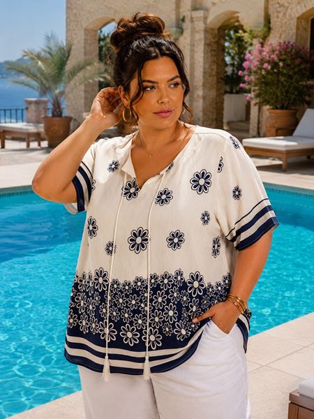 Picture of PLUS SIZE LACE UP VISCOSE TOP